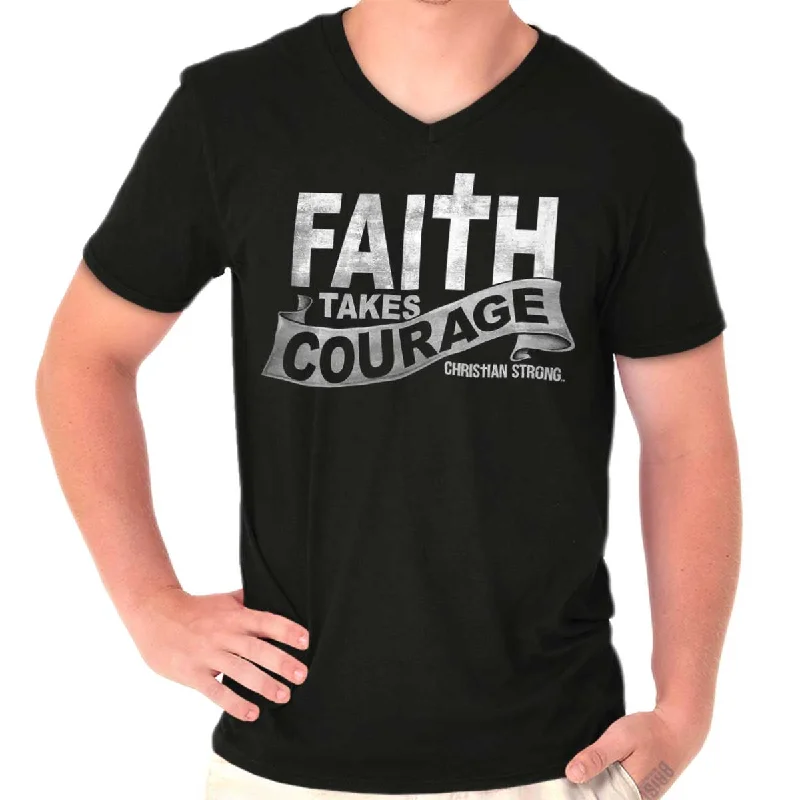 Men's Shirts with Embellished HemlinesFaith Takes Courage V-Neck T-Shirt