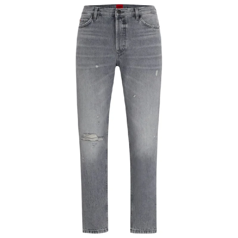 Modern Ripped and Distressed Men's JeansTapered-fit regular-rise jeans in gray denim
