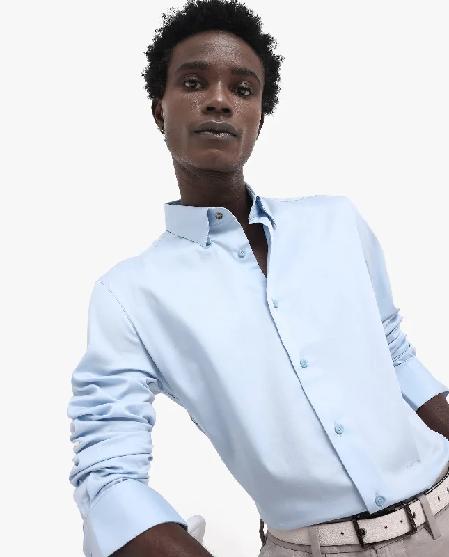 Men's French-Cuff Shirts for a Sophisticated EdgeRare Rabbit Men's Holand Light Blue Satin Fabric Full Sleeves Solid Shirt Men's French-Cuff Shirts for a Sophisticated EdgeRare Rabbit Men's Holand Light Blue Satin Fabric Full Sleeves Solid Shirt