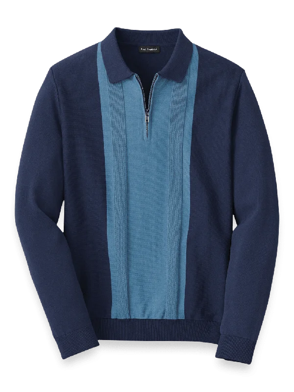 Men's Shirts with Adjustable HemlinesCotton Quarter Zip Polo - Blue