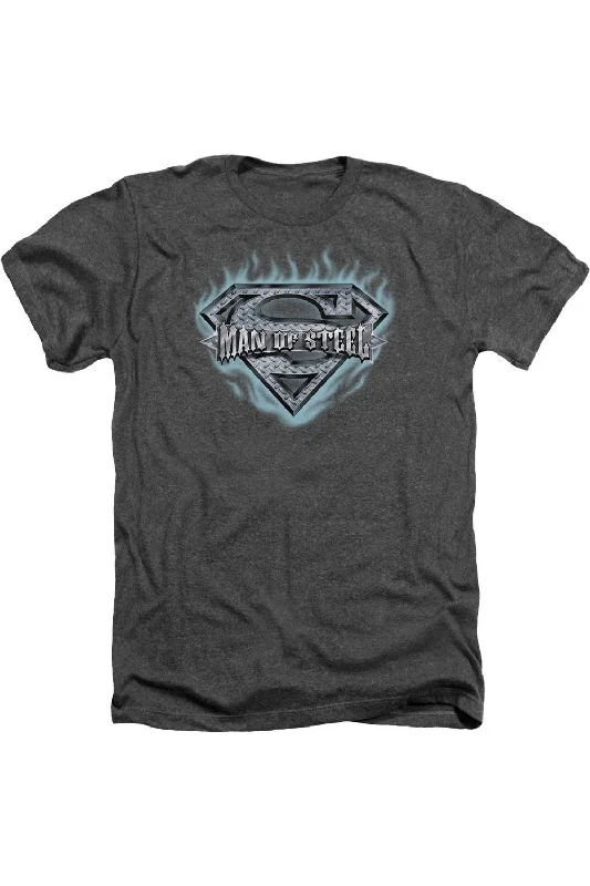 Men's Shirts with Drawstring WaistbandsSuperman Man Of Steel Shield Adult Heather Tee / T-Shirt Men's Shirts with Drawstring WaistbandsSuperman Man Of Steel Shield Adult Heather Tee / T-Shirt