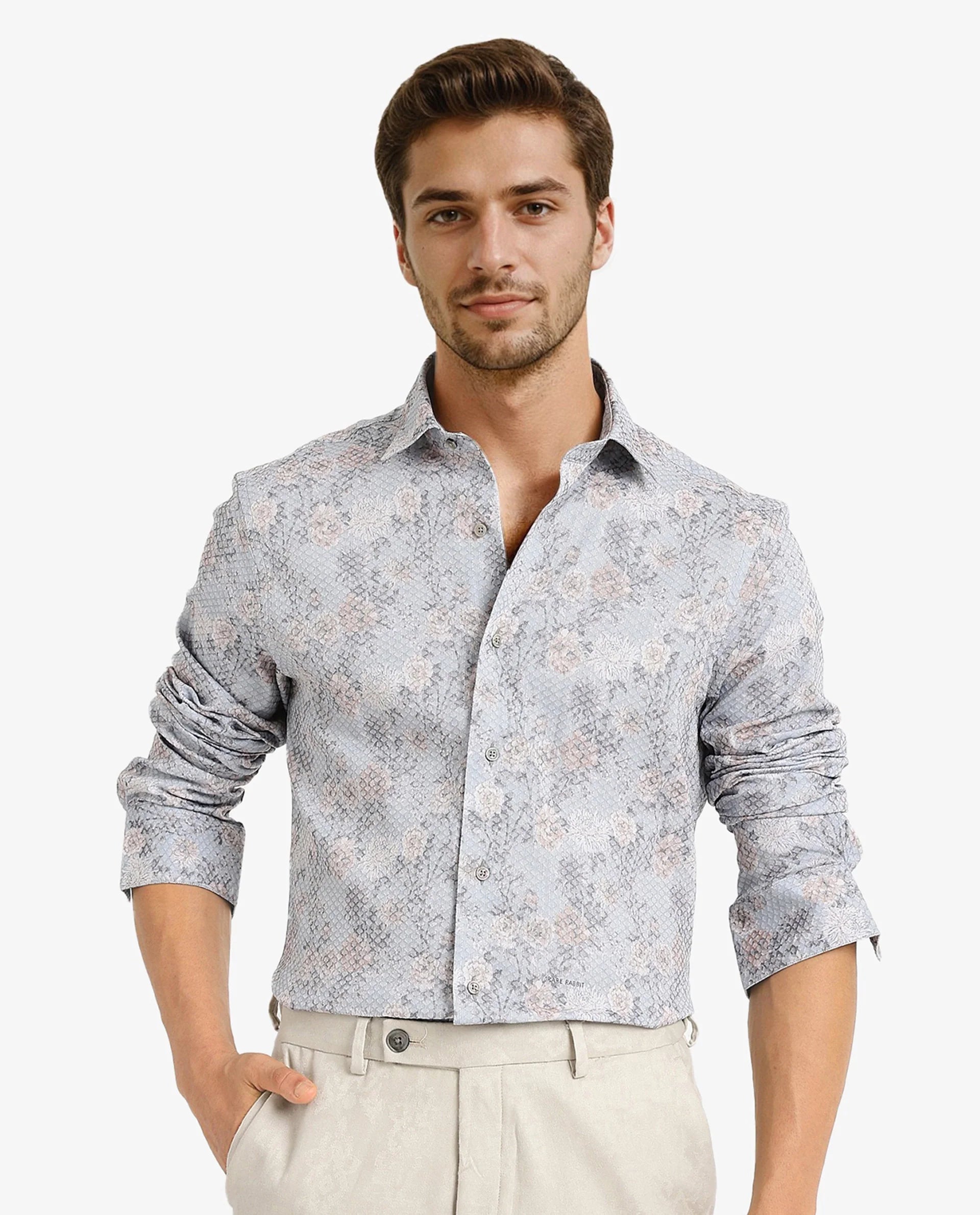 Men's Dressy Button-Down Shirts for Formal OccasionsRare Rabbit Men Chester Pastel Blue Cotton Polyester Fabric Blend Full Sleeve Regular Fit Floral Print Textured Shirt Men's Dressy Button-Down Shirts for Formal OccasionsRare Rabbit Men Chester Pastel Blue Cotton Polyester Fabric Blend Full Sleeve Regular Fit Floral Print Textured Shirt
