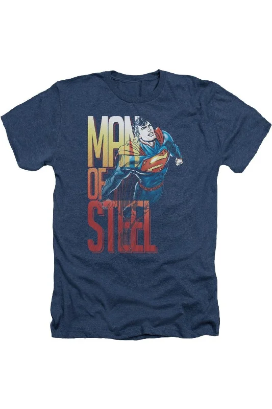 Men's Shirts with Embellished SleevesSuperman Steel Flight Adult Heather Tee / T-Shirt Men's Shirts with Embellished SleevesSuperman Steel Flight Adult Heather Tee / T-Shirt