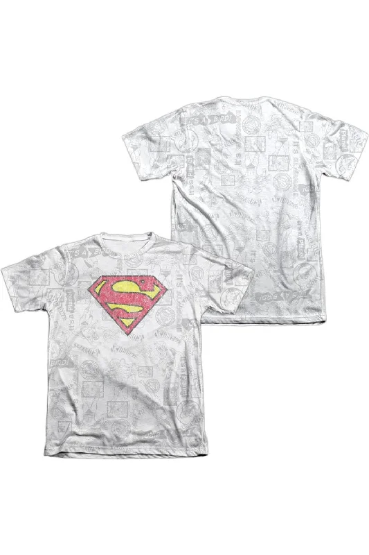 Men's Shirts with Short PlacketsSuperman Classic Repeat (Front/Back Print) Adult 65/35 Poly/Cotton Short Sleeve Tee / T-Shirt Men's Shirts with Short PlacketsSuperman Classic Repeat (Front/Back Print) Adult 65/35 Poly/Cotton Short Sleeve Tee / T-Shirt