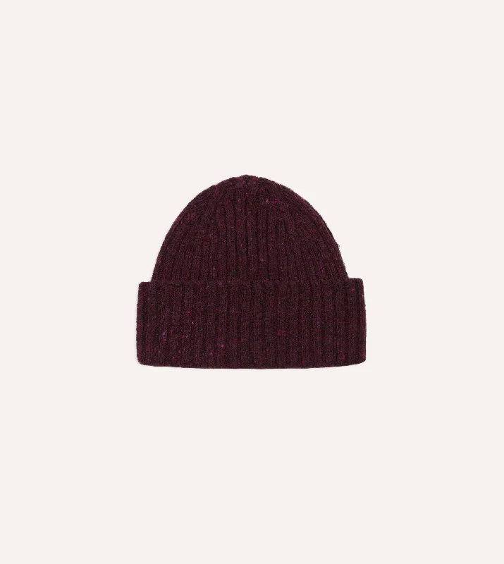 Vibrant Straw HatsPurple Donegal Ribbed Merino Knit Cap