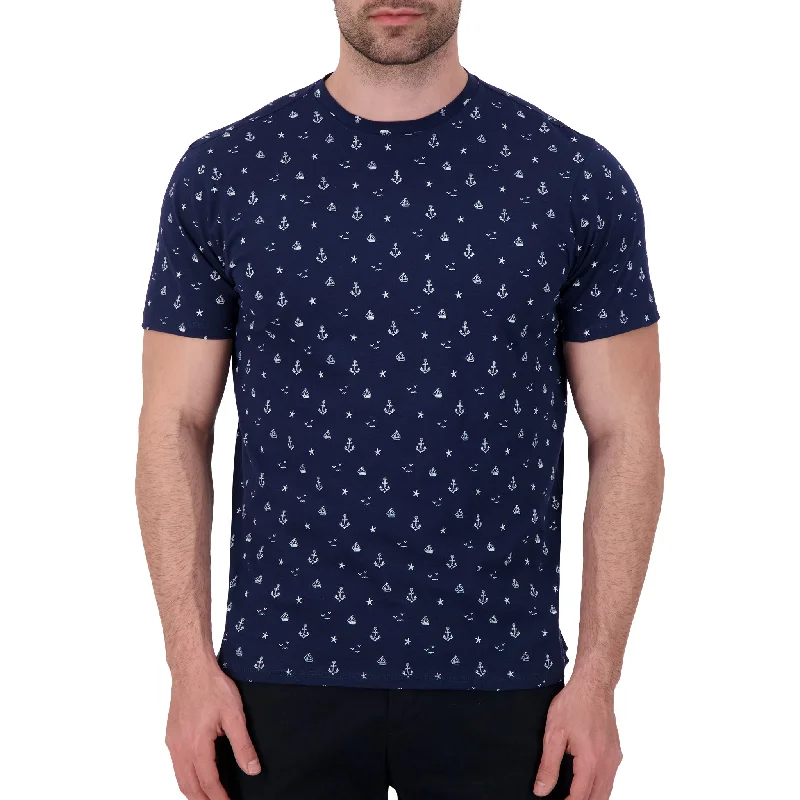 Men's Shirts with Single-Breasted DesignsShort Sleeve Shirt with Nautical Print in Navy
