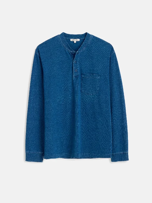 Men's Shirts with Embellished SleevesAlan Henley In Indigo Slub Cotton