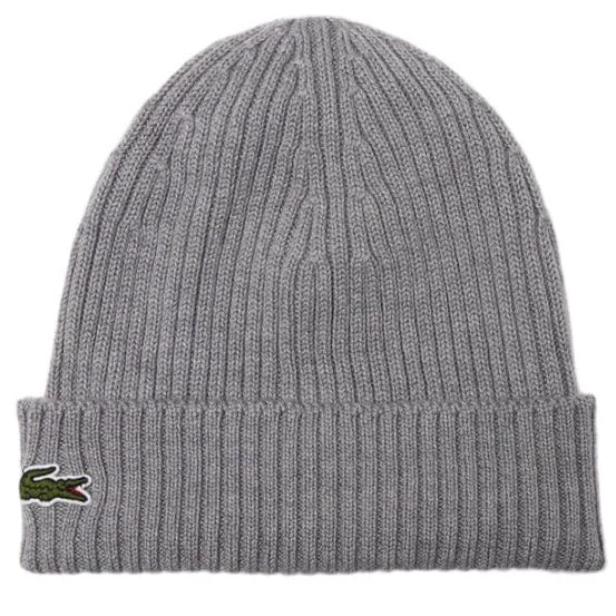 Men's Fedora HatsLacoste Unisex Ribbed Wool Beanie (Grey Chine) RB0001-51