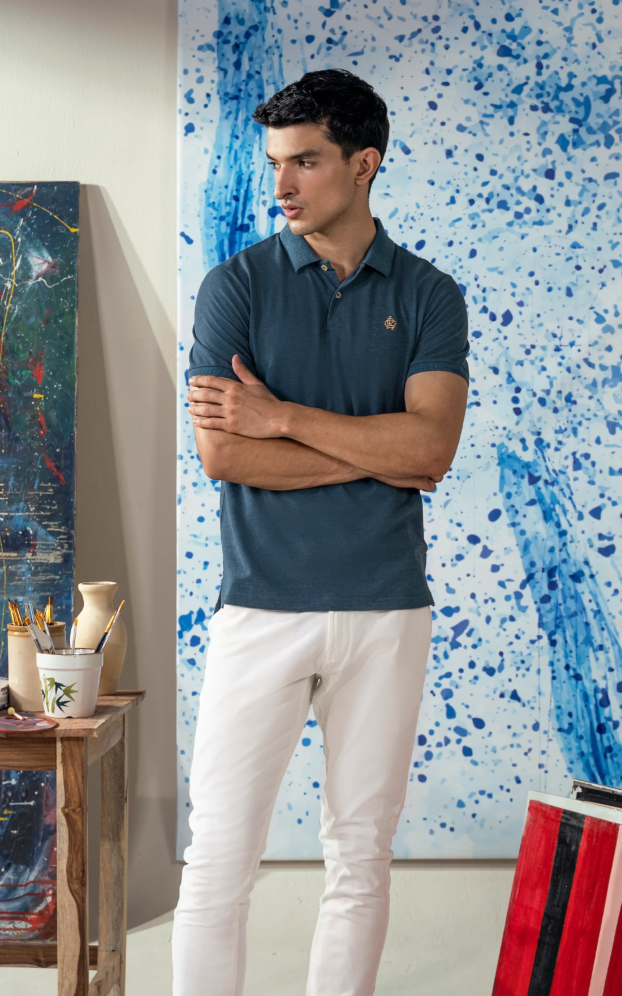 Men's Shirts with Rounded HemlinesCLASSIS POLO SHIRT TEAL BLUE