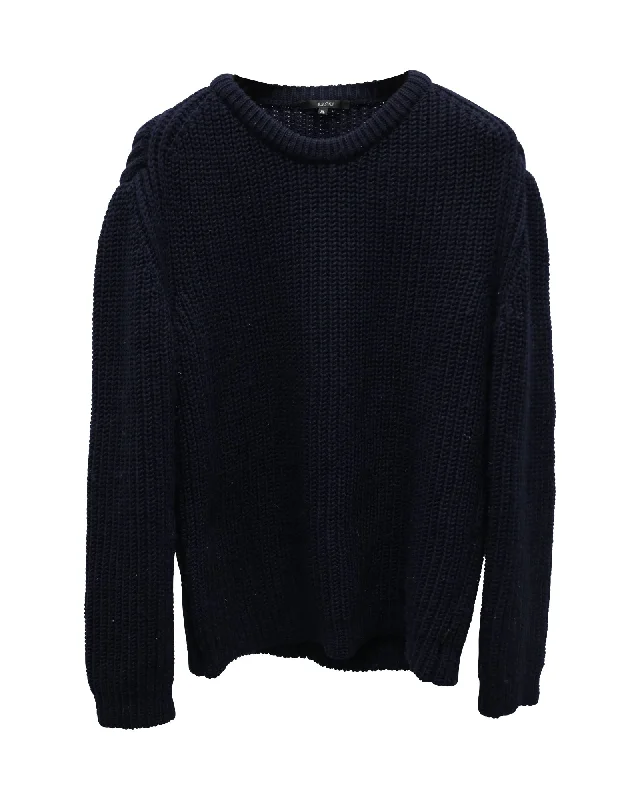 Men's Sweaters with Herringbone PatternsGucci Chunky Knitted Sweater in Navy Blue Wool