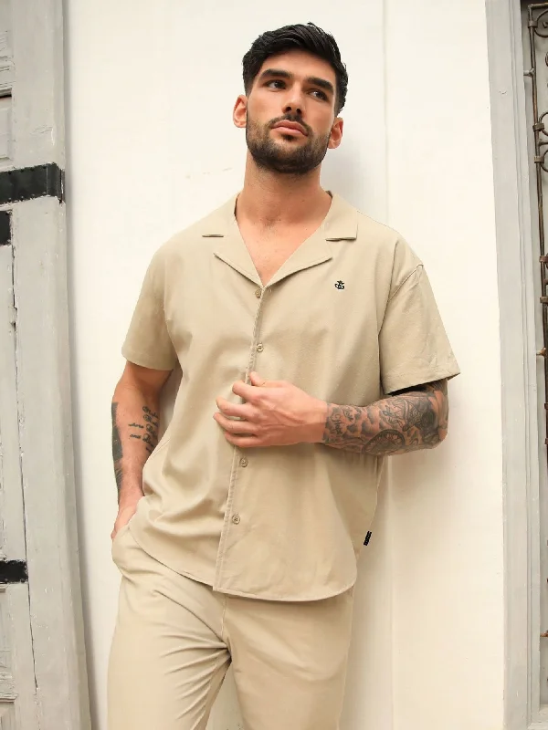 Men's Shirts with Floral PrintsNador Open Collared Shirt - Tan