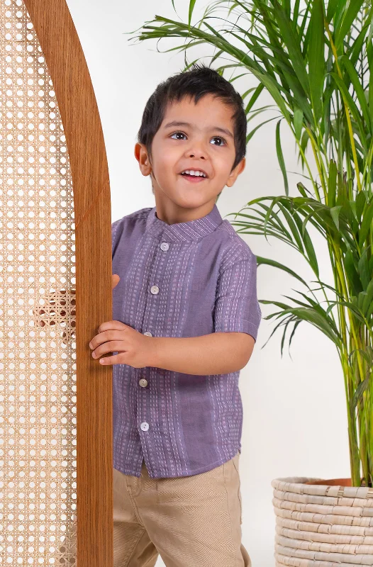 Men's Sleeveless Shirts for Summer ComfortBoy Self Kantha Shirt - Purple
