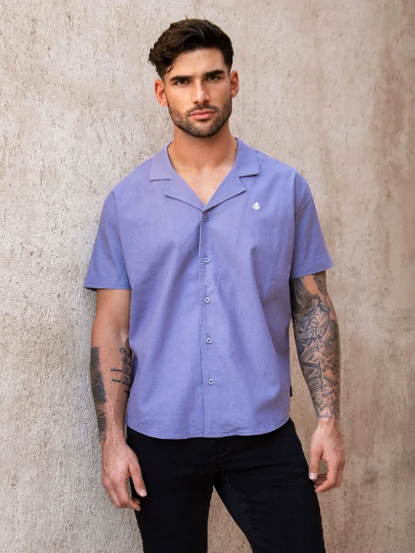 Men's Shirts with Appliqué DetailsNador Open Collared Shirt - Blue