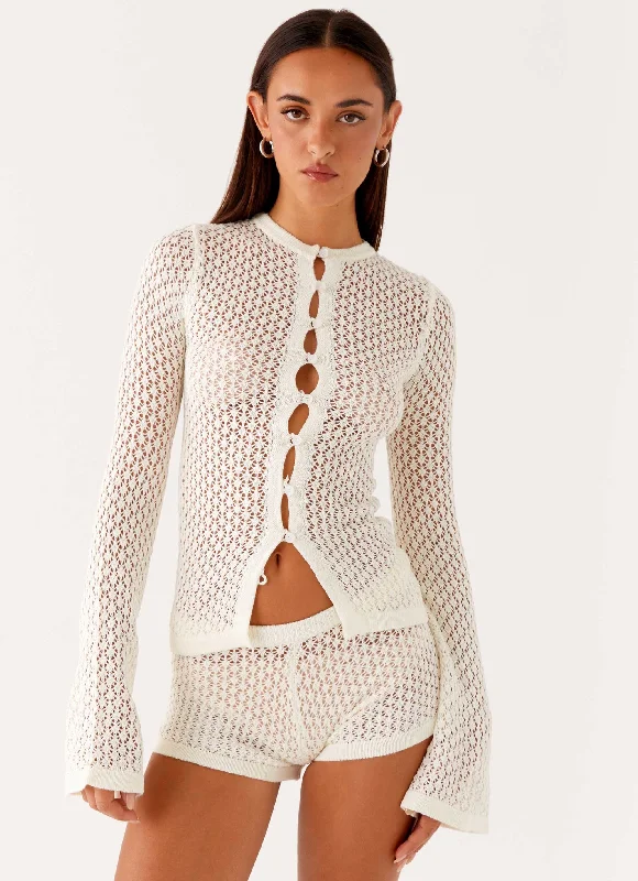 Elegant and Refined Men's Dress and Office ShortsMolly Crochet Mini Shorts - Ivory