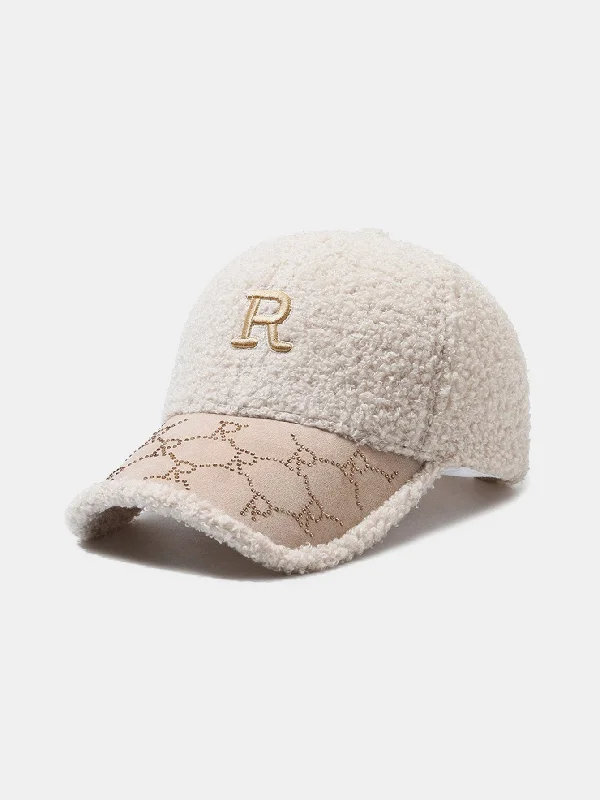 Novelty Trucker HatsLetter R Embroidery Plush Baseball Cap