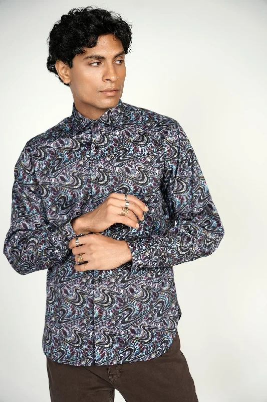 Men's Breathable Shirts for Warm ClimatesColorful Black Swirl Shirt Signature Collection