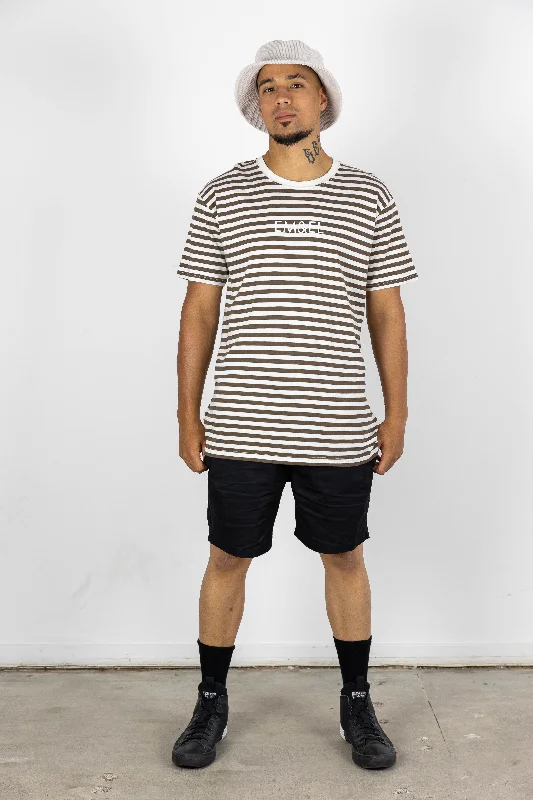 Men's Shirts with Ruffled HemlinesBEN STRIPE TEE BROWN