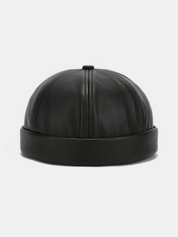 Children's Baseball HatsVintage Solid Color PU Leather Brimless Hat