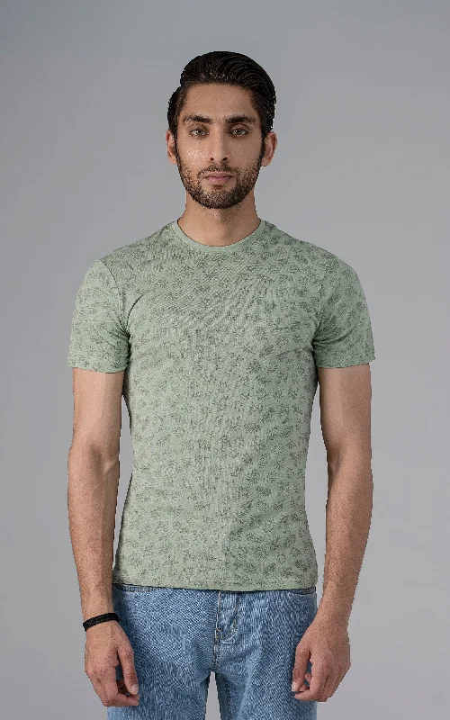 Men's Shirts with Ruffled HemlinesPRINTED T-SHIRT LIGHT GREEN