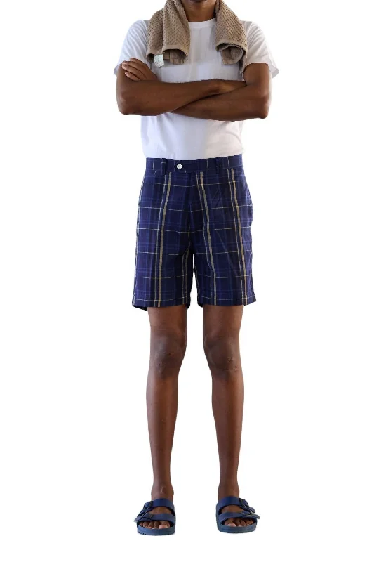 Men's Versatile Cargo ShortsMadras Summer Short In Navy Plaid