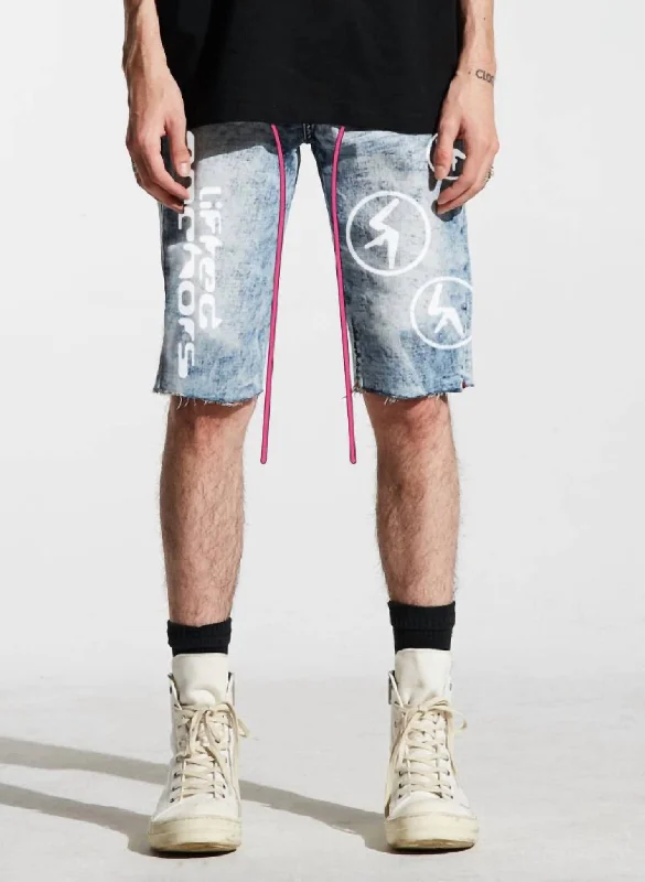 All-Around Men's Versatile Casual ShortsMen's Aphex Puff Print Denim Shorts In Light Blue All-Around Men's Versatile Casual ShortsMen's Aphex Puff Print Denim Shorts In Light Blue