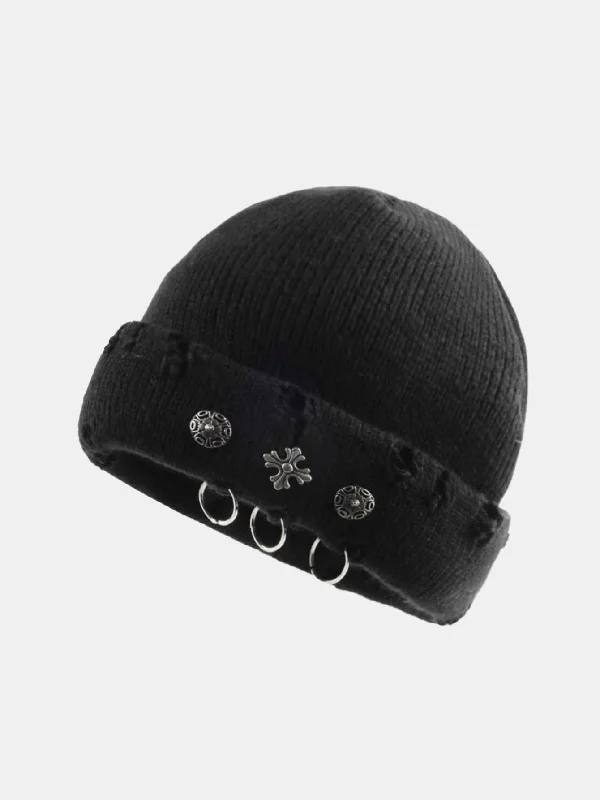 Warm Winter BeaniesHip Hop Vintage Cross Rings Knit Beanie Hat