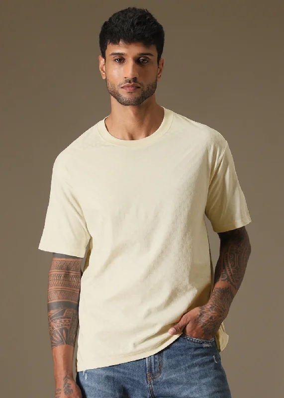 Elegant Men's Dress ShirtsTextured Cream Oversized T-shirt
