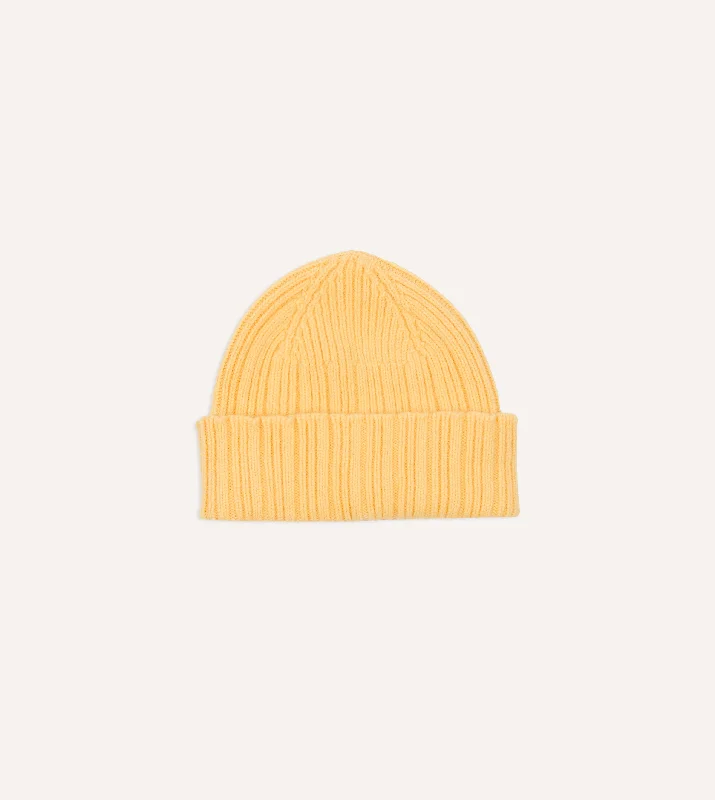Comfortable Fisherman HatsYellow Angora Lambswool Ribbed Knit Cap