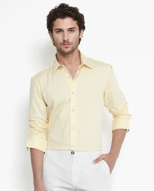 Men's Casual Friday Shirts for Relaxed Office DaysRare Rabbit Men's Benedict Pastel Yellow Cotton Poly Elastane Blend Fabric Full Sleeve Solid Formal Shirt Men's Casual Friday Shirts for Relaxed Office DaysRare Rabbit Men's Benedict Pastel Yellow Cotton Poly Elastane Blend Fabric Full Sleeve Solid Formal Shirt