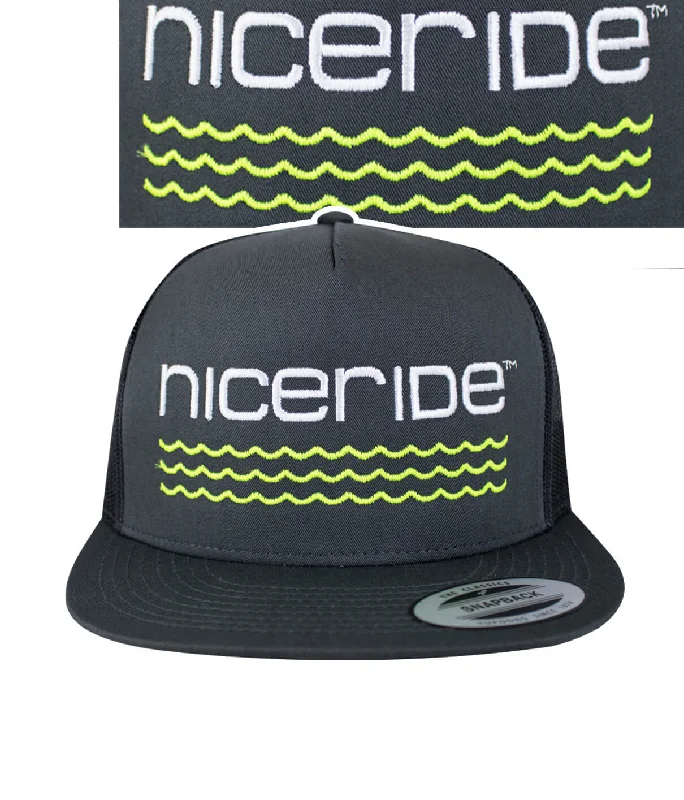 Retro Fedora Caps"On The Water - Center" Charcoal Trucker Hat