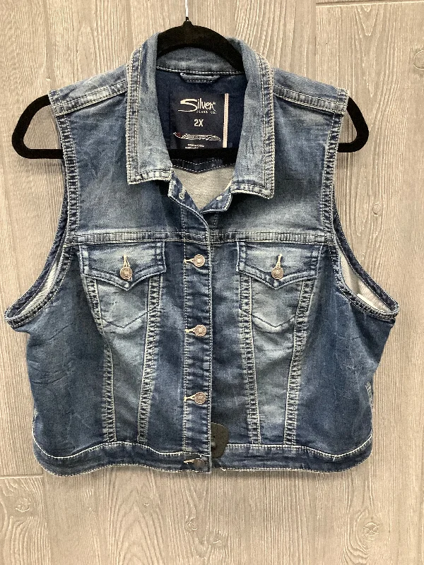 Winter-Ready Men's CoatsVest Other By Silver In Blue Denim, Size: 2x