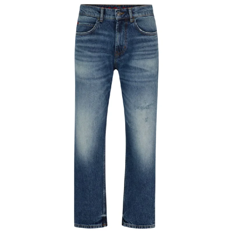 Men's Jeans with Embroidered LogosLoose-fit jeans in vintage-washed comfort-stretch denim