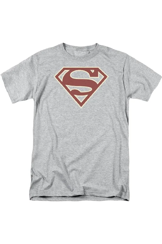 Men's Shirts with Surplice HemlinesSuperman Crimson & Cream Shield Short Sleeve Adult Tee / T-Shirt Men's Shirts with Surplice HemlinesSuperman Crimson & Cream Shield Short Sleeve Adult Tee / T-Shirt