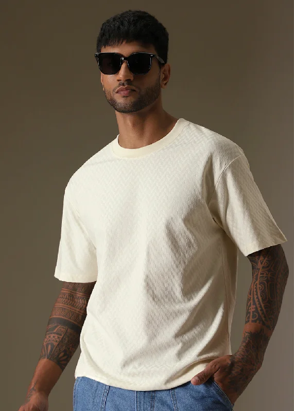 Men's Short-Sleeved ShirtsTextured Off White Oversized T-shirt