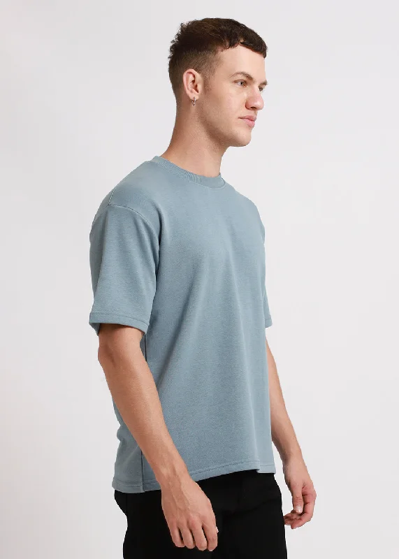 Men's Shirts with Embellished SleevesIce Blue Oversized Basic T-shirt