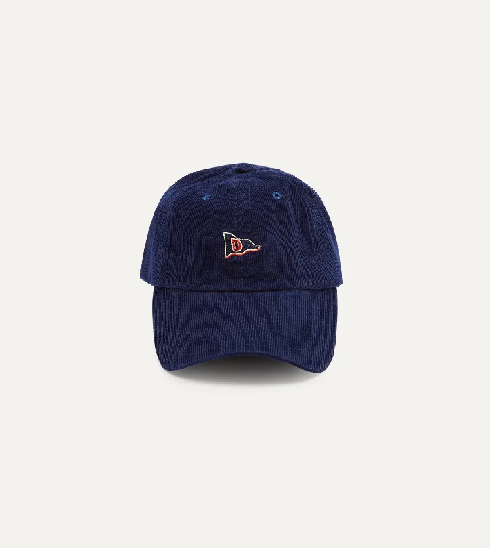 Fashionable Bucket Hats for WomenNavy 'D' Flag Emblem Cotton Corduroy Baseball Cap