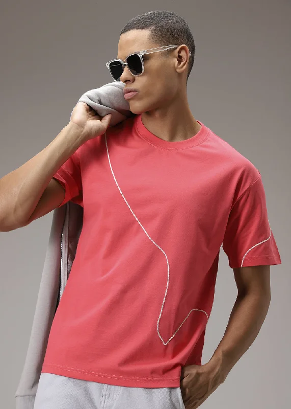 Men's Shirts with Lace-Up HemlinesNeon Pink Line Oversized T-shirt