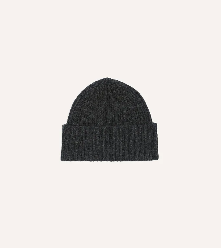 Boys' Baseball CapsDark Grey Angora Lambswool Ribbed Knit Cap