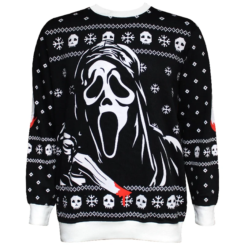 Men's Sweaters with Herringbone PatternsScream Ghostface Holiday Sweater, Black