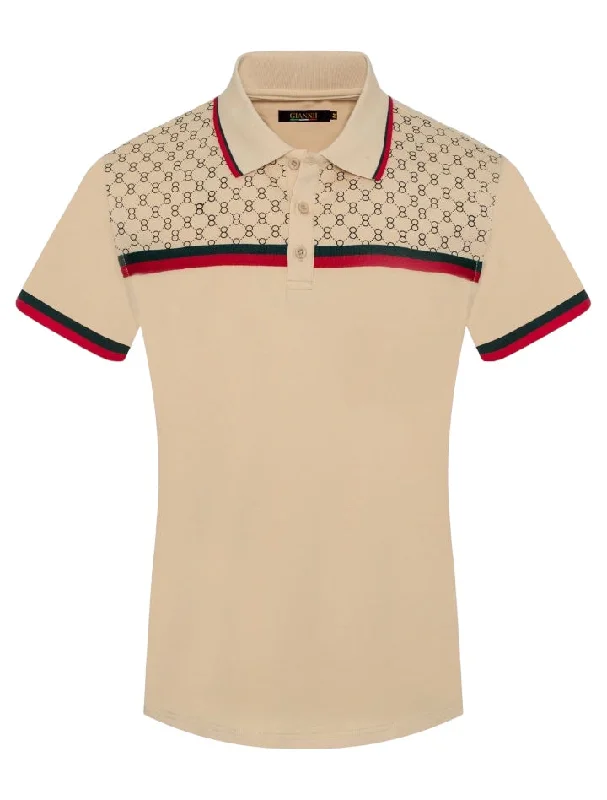 Men's Shirts with Button-Down PocketsKhaki Men's Luxury Design Short Sleeve Polo Italy Design Red and Green Strip Men's Shirts with Button-Down PocketsKhaki Men's Luxury Design Short Sleeve Polo Italy Design Red and Green Strip