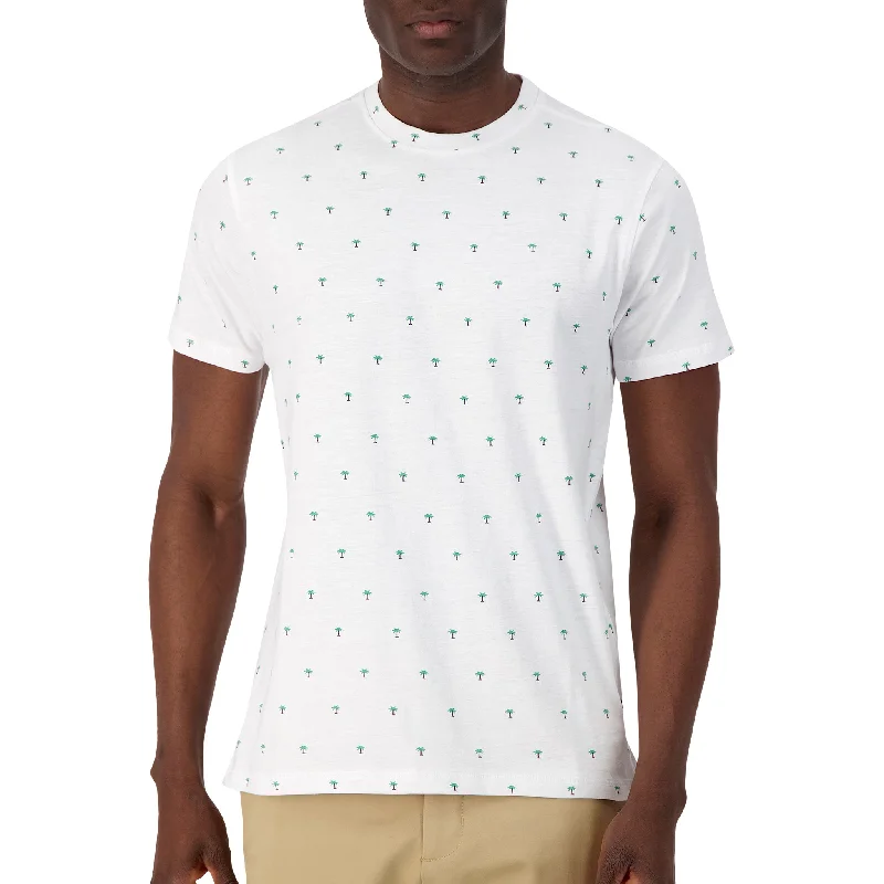 Men's Shirts with Patchwork PatternsShort Sleeve Shirt with Palm Tree Print in White