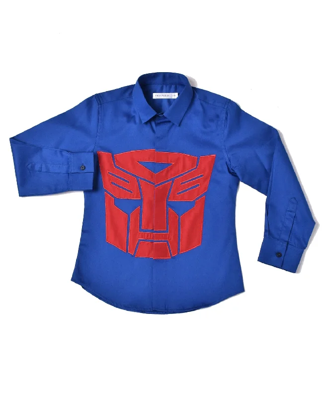 Men's Iron-Free Shirts for Wrinkle-Resistant WearPre-Order: Royal Blue Shirt with Autobots Logo Men's Iron-Free Shirts for Wrinkle-Resistant WearPre-Order: Royal Blue Shirt with Autobots Logo