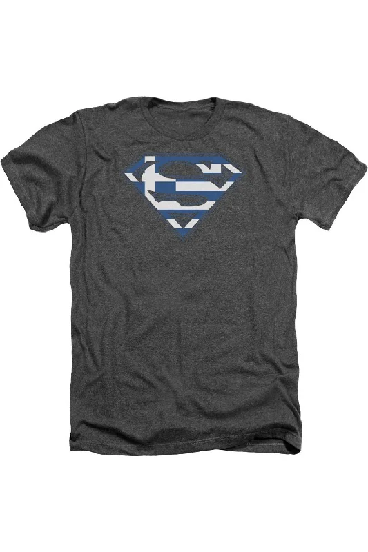 Men's Shirts with Asymmetrical HemlinesSuperman Greek Shield Adult Heather Tee / T-Shirt Men's Shirts with Asymmetrical HemlinesSuperman Greek Shield Adult Heather Tee / T-Shirt