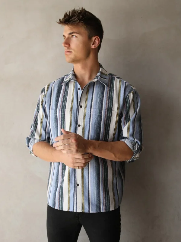 Men's Shirts with Asymmetrical HemlinesLucca Stripe Shirt - Blue