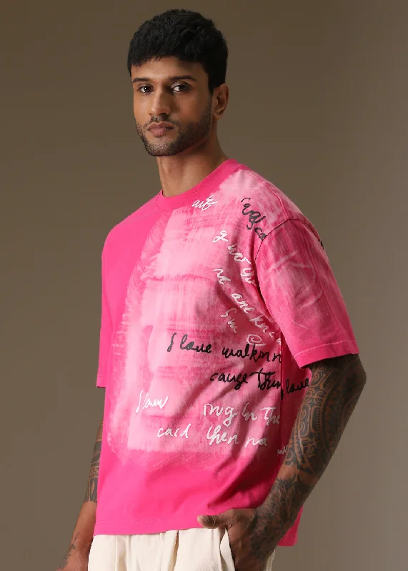 Men's Shirts with Contrast CollarsPink Typograph Oversized T-shirt