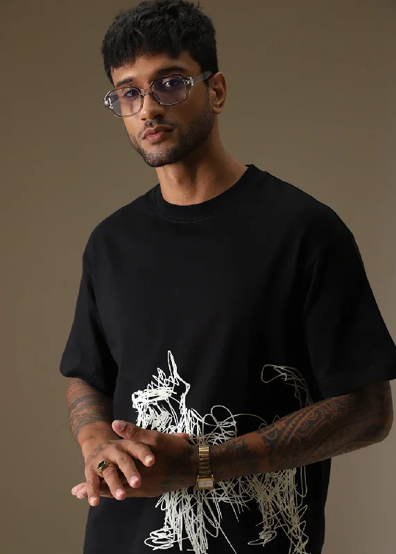 Men's Shirts for Outdoor ActivitiesBlack Doodle Paws Oversized T-shirt