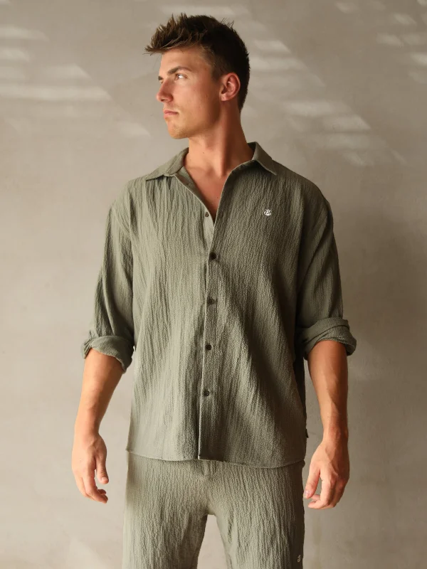 Men's Shirts with Hook-and-Loop ClosuresSalvatore Long Sleeve Shirt - Khaki