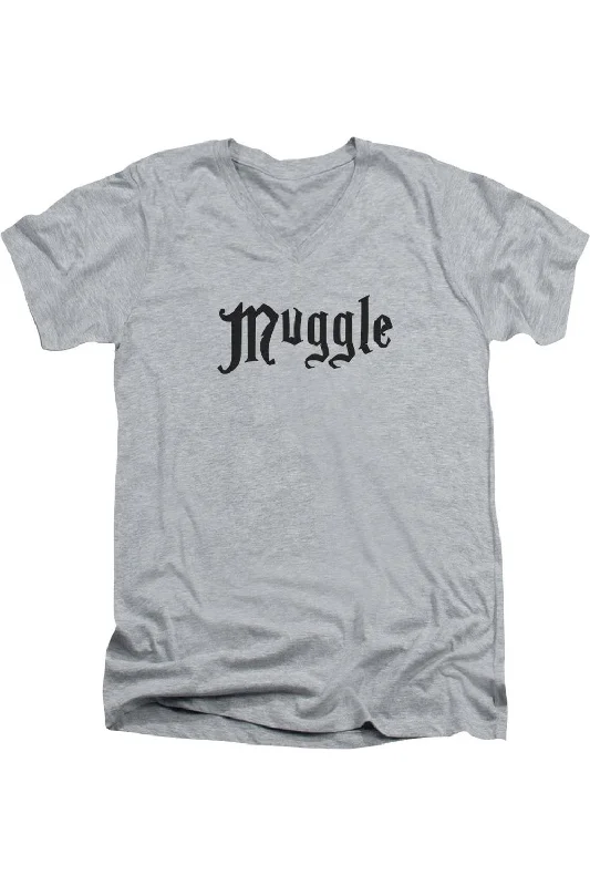 Warm Men's Fleece-Lined TopsHarry Potter Muggle Short Sleeve Adult V Neck Premium Cotton Tee / T-Shirt