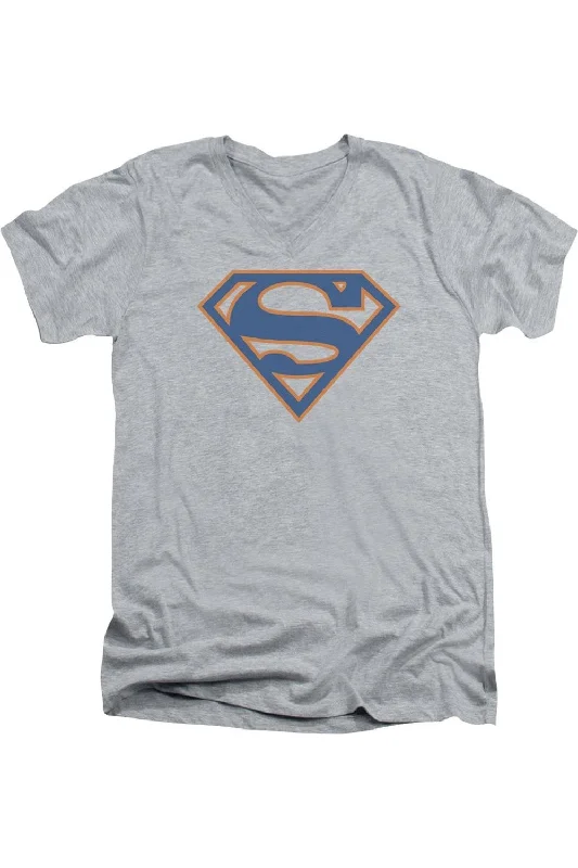 Men's Flowy Shirts for a Relaxed LookSuperman Blue & Orange Shield Short Sleeve Adult V Neck Tee / T-Shirt