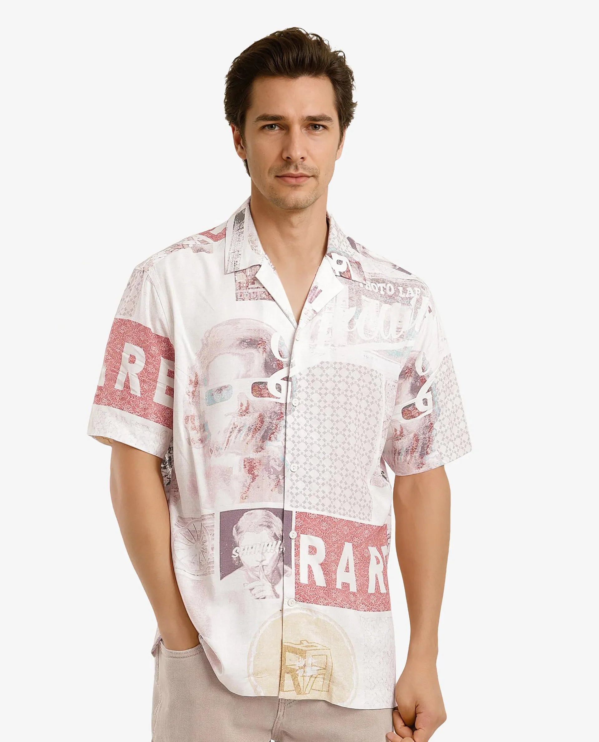 Men's Patterned Casual Shirts for Relaxed StylingRare Rabbit Men Hague Beige Short Sleeve Cuban Collar Boxy Fit Abstract Print Shirt Men's Patterned Casual Shirts for Relaxed StylingRare Rabbit Men Hague Beige Short Sleeve Cuban Collar Boxy Fit Abstract Print Shirt
